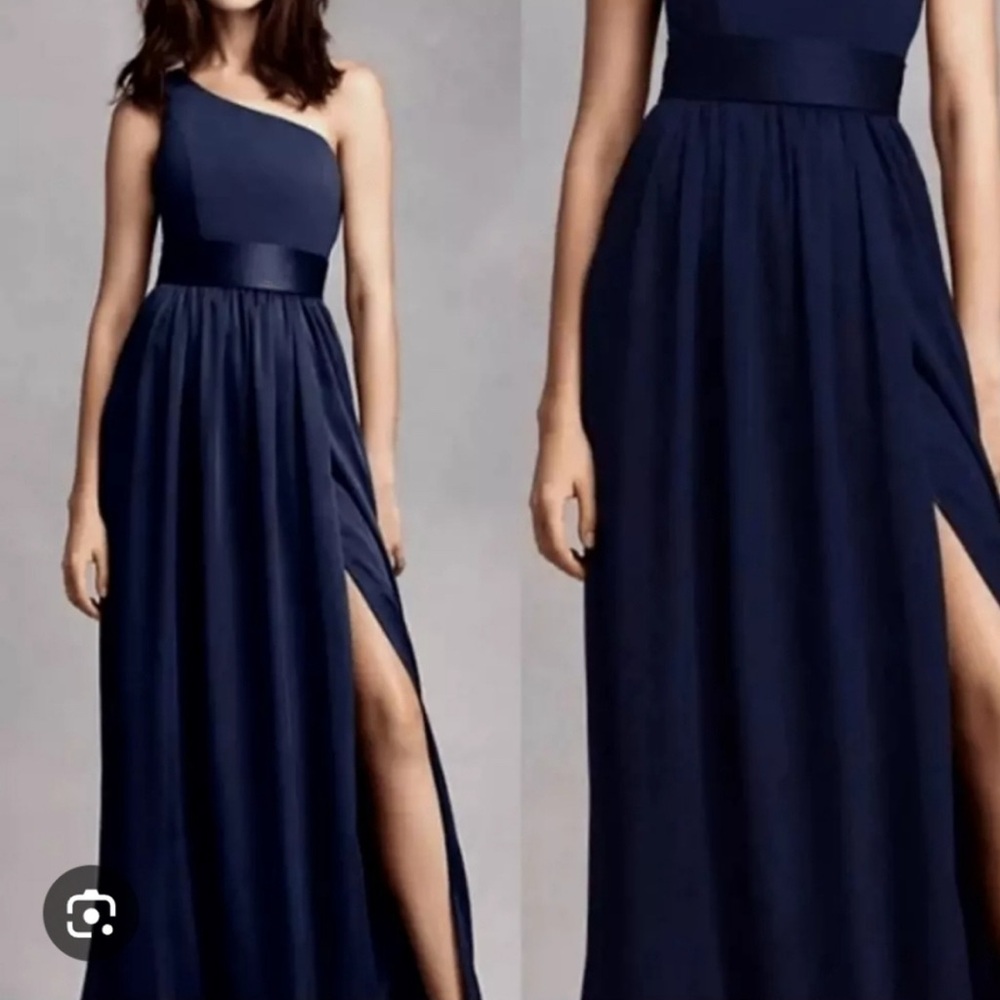 White by Vera Wang Navy One-Shoulder Dress